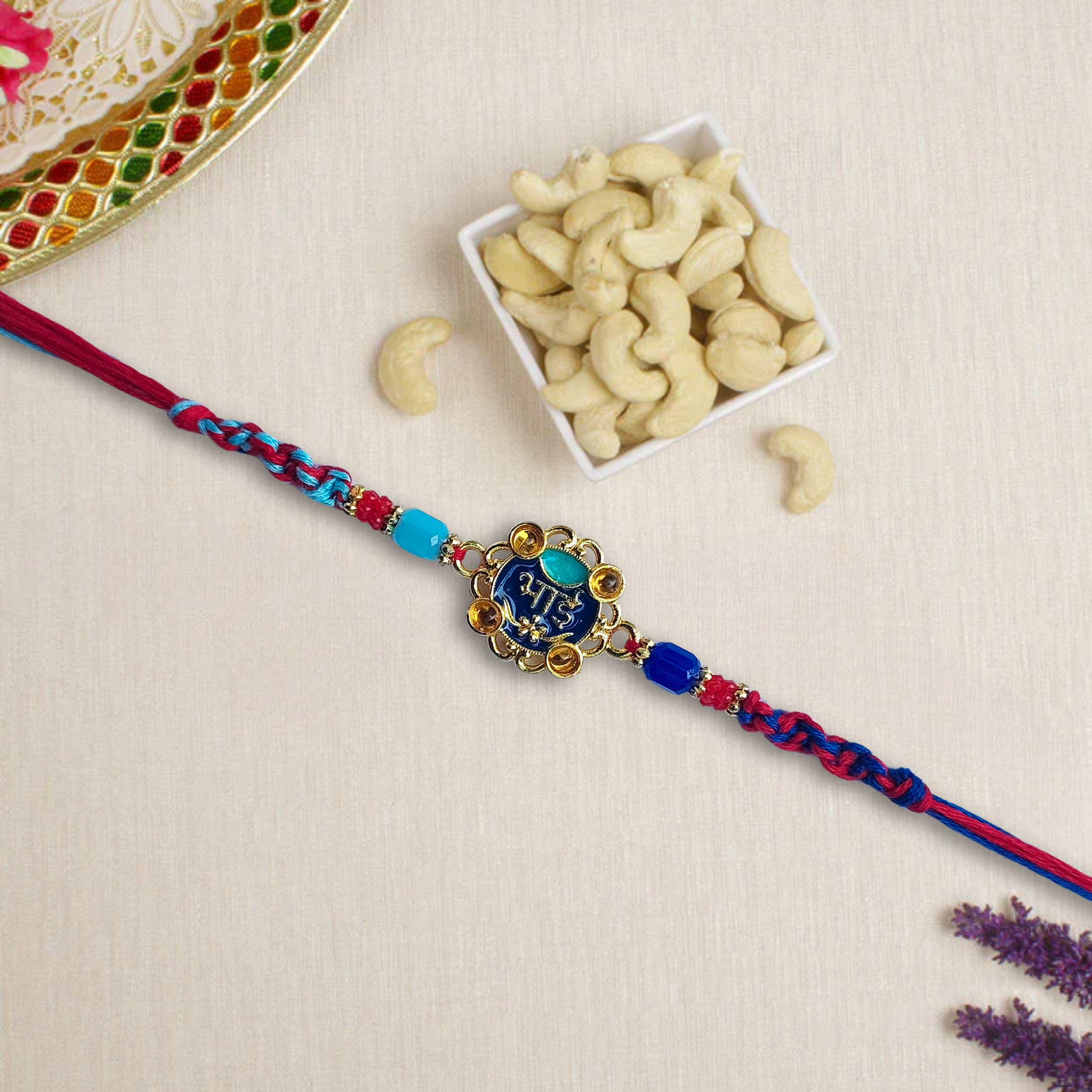 Elegant Blue "Bhai" Rakhi with Premia Kaju, 200 g